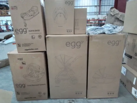 BOXED EGG3 LUXURY PRAM BUNDLE WITH EGG SHELL CAR SEAT IN GLACIER - 5 BOXES RRP £1149