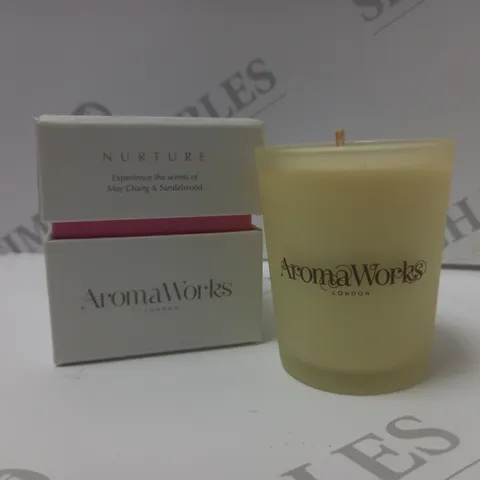 BOX OF 5 AROMAWORKS NURTURE SMALL CANDLES  - MAY CHANG & SANDALWOOD 