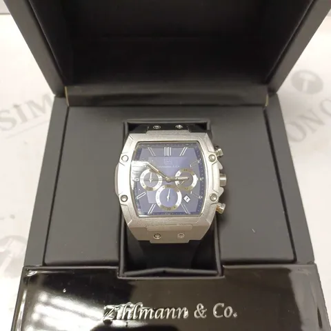 ZIHLMANN & CO BLUE TRIPLE DIAL STUD RUBBER STRAP WATCH