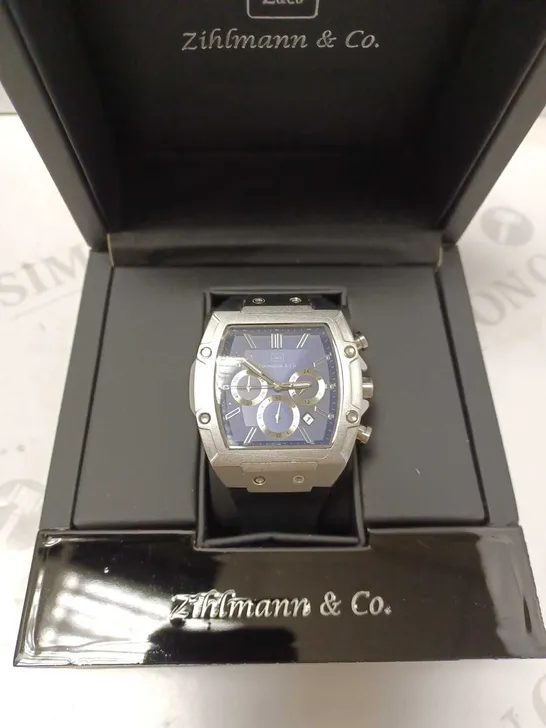 ZIHLMANN & CO BLUE TRIPLE DIAL STUD RUBBER STRAP WATCH