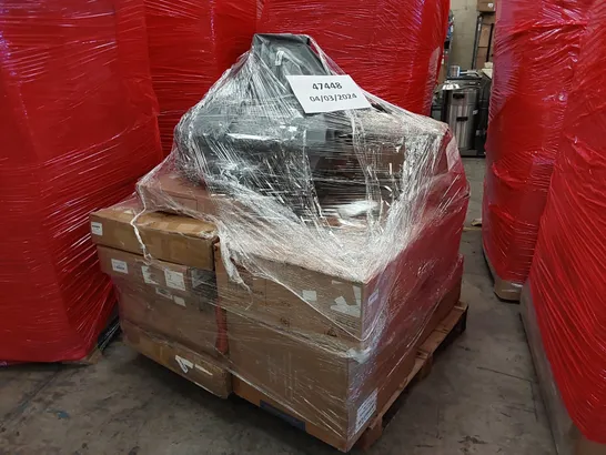 PALLET OF ASSORTED ITEMS INCLUDING: CHAIRS, ELECTRIC FIREPLACE, 