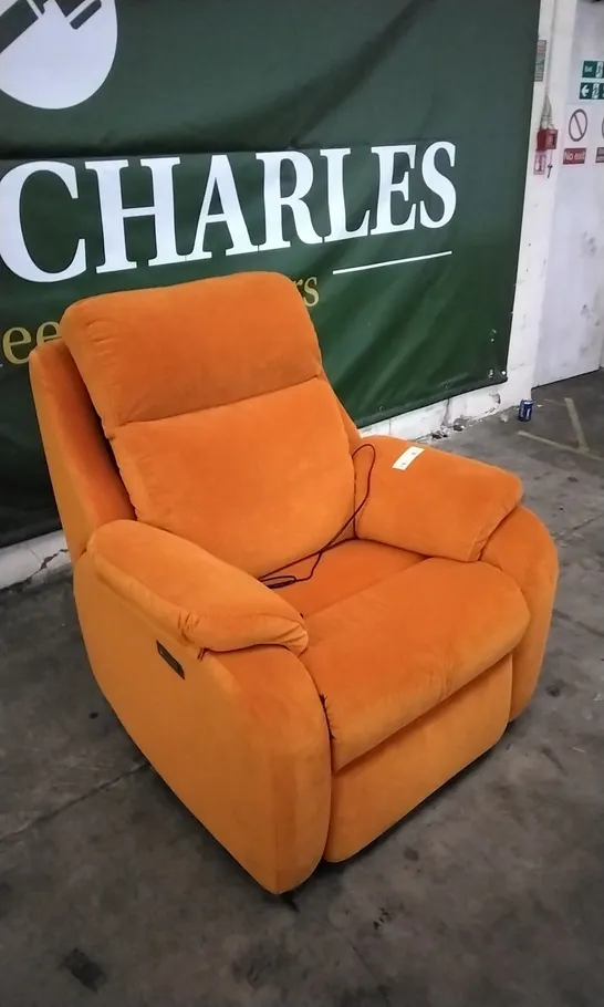 QUALITY BRITISH DESIGNED & MANUFACTURED G PLAN KINGSBURY POWER RECLINER ARMCHAIR COMBARRO OCHRE VELVET