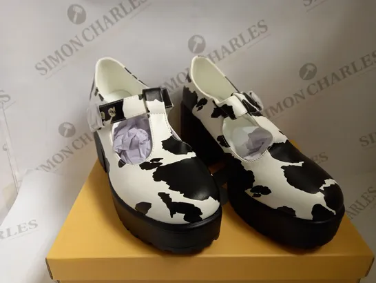 KOI VEGAN SAI COW PRINT MARY JANES `NETTIE EDITION` - SIZE 5