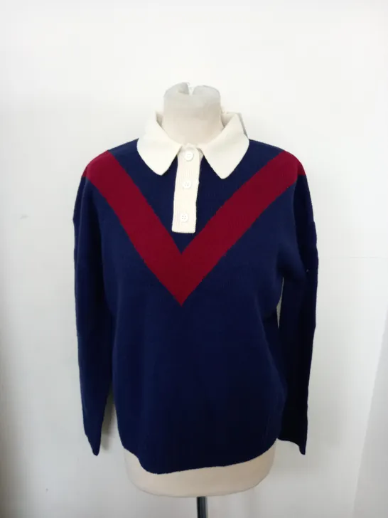 BEAUFORT AND BLAKE DYCE NAVY KNITTED RUGBY JUMPER SIZE S