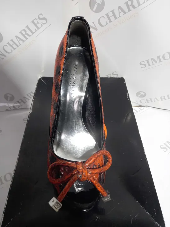 BOXED PAIR OF KAREN MILLEN ORANGE SHOES SIZE EU 37.5