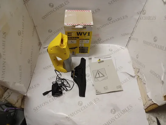 KARCHER WV1 BATTERY POWERED WINDOW VAC WITH POWER SUPPLY AND INSTRUCTIONS