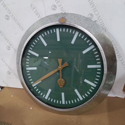LARGE OUTDOOR GALVANISED STEEL CLOCK - GREEN FACE