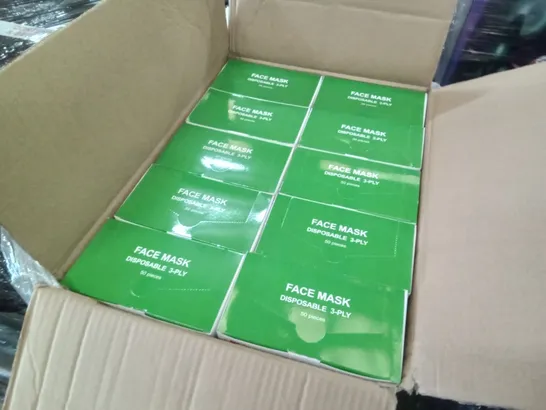 PALLET OF APPROXIMATELY 13 BOXES CONTAINING 40 PACKS OF 50 DISPOSABLE 3-PLY FACE MASKS