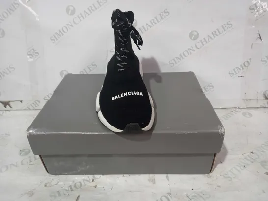 BOXED PAIR OF BALENCIAGA LACE UP KNIT SHOES IN BLACK UK SIZE 5