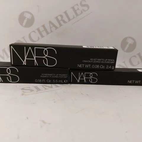 BOX OF 3 NARS ITEMS TO INCLUDE VELVET MATTE LIP PENCIL, POWERMATTE LIP PIGMENT, AFTERGLOW LIP SHINE