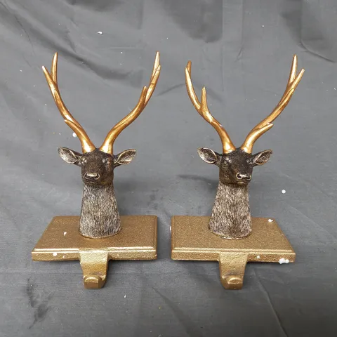 BOXED SET OF TWO ALISON CORK ANIMAL STOCKING HOLDERS - STAG