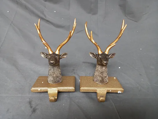 BOXED SET OF TWO ALISON CORK ANIMAL STOCKING HOLDERS - STAG