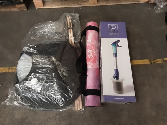 PALLET OF ASSORTED ITEMS TO INCLUDE ELEVATED LOTUS YOGA MAT, PEPPY BRUSH AND OHANA PET BED