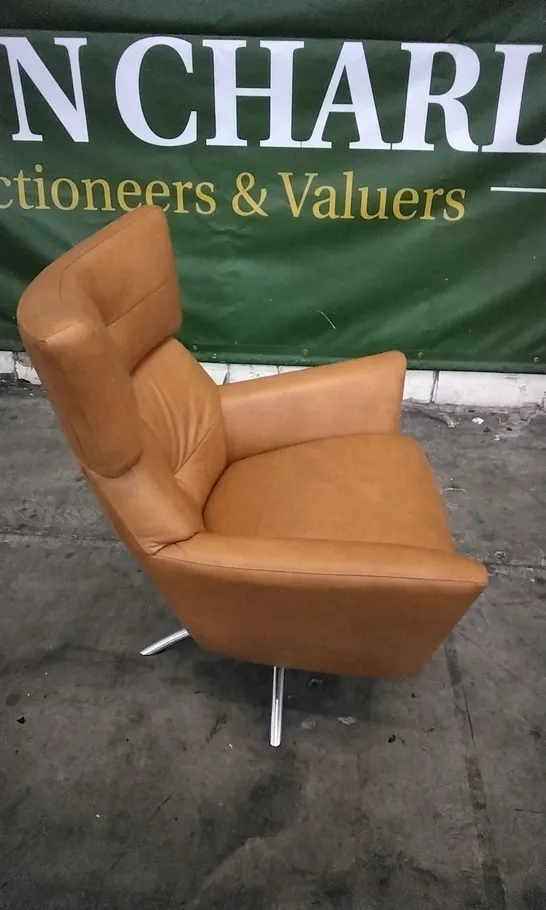 QUALITY DESIGNER LOUNGE CO SWIVEL ARMCHAIR IN RUST ORANGE LEATHER 