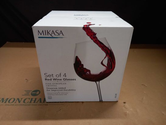 BOXED MIKASA SET OF 4R ED WINE GLASSES