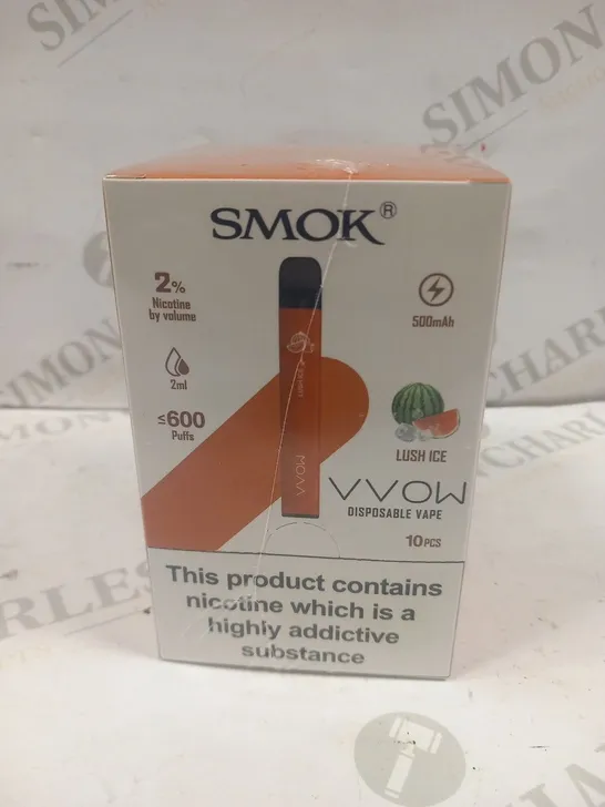 BRAND NEW BOXED AND SEALED SMOK VVOW DISPOSABLE VAPES 10 PIECES LUSH ICE