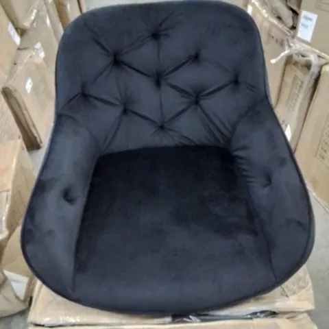 A BOXED PAIR OF BLACK VELVET UPHOLSTERED DINING ROOM CHAIRS 