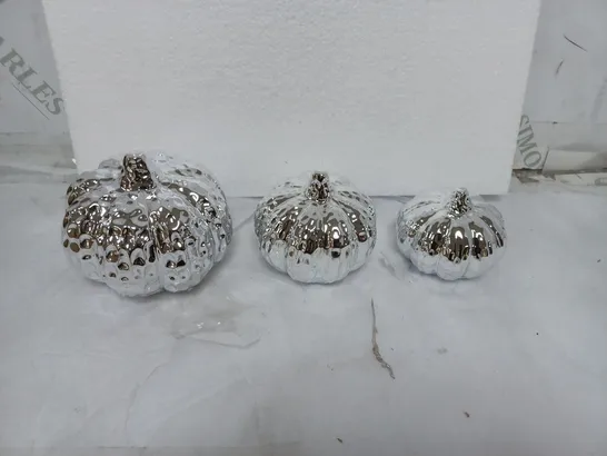 BOXED K BY KELLY HOPPEN SET OF 3 SILVER PUMPKIN DECOR