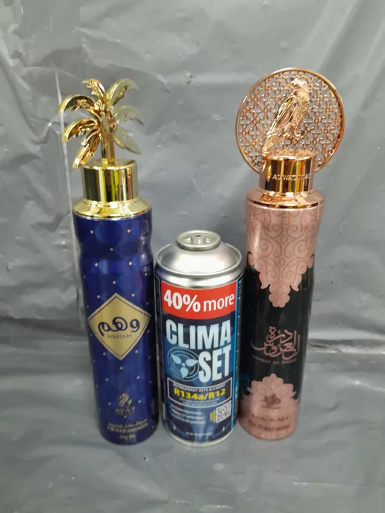 APPROXIMATELY 12 ASSORTED AEROSOLS TO INCLUDE AIR FRESHENER , REFRIGERANT REPLACEMENT SPRAY 