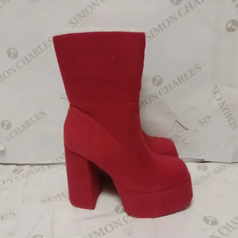 PAIR OF KOI DESIGNER VEGAN PO FLUFFY PLATFORM BOOTS IN RED - SIZE 6