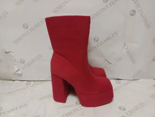 PAIR OF KOI DESIGNER VEGAN PO FLUFFY PLATFORM BOOTS IN RED - SIZE 6