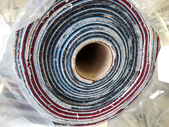 ROLL OF QUALITY B.GALA STRIPES BLUE FELT 170 RED LINES CARPET APPROXIMATELY 12.2×4M