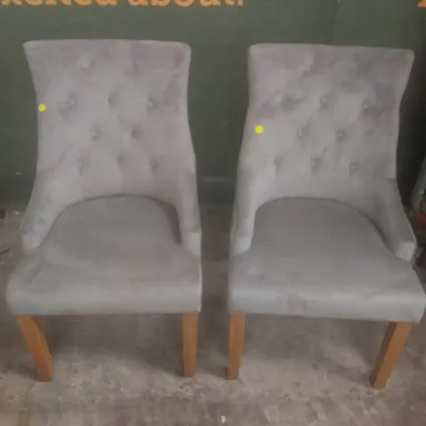 X2 DUKE GREY VELVET BUTTON BACK DINING CHAIR OAK LEG