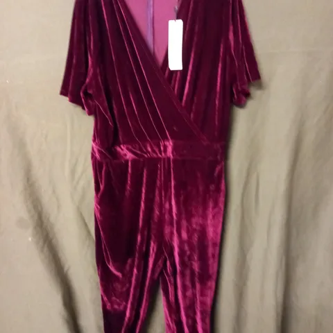 LINDY BOP PLUM VELVET JUMPSUIT - UK 22