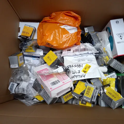LARGE BOX OF ASSORTED ITEMS TOO INCLUDE TRANSMITTERS , HEADPHONES , PANASONIC ANSWERING MACHINES 