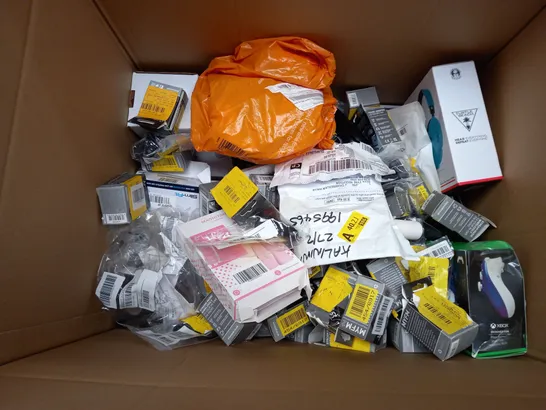 LARGE BOX OF ASSORTED ITEMS TOO INCLUDE TRANSMITTERS , HEADPHONES , PANASONIC ANSWERING MACHINES 