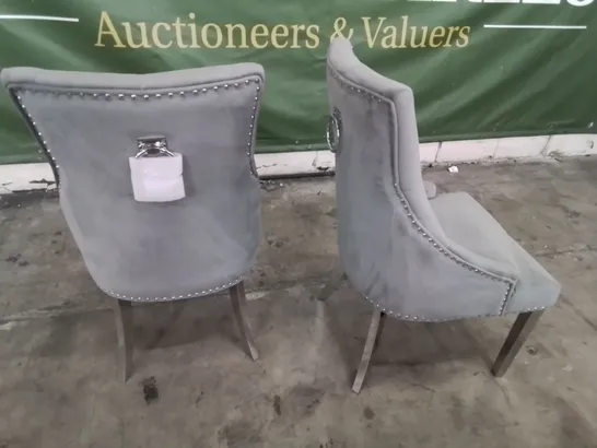 PAIR OF DESIGNER IMPERIAL UPHOLSTERED RING BUTTONED BACK DINING CHAIRS ON SILVER LEGS PLUSH SILVER FABRIC 