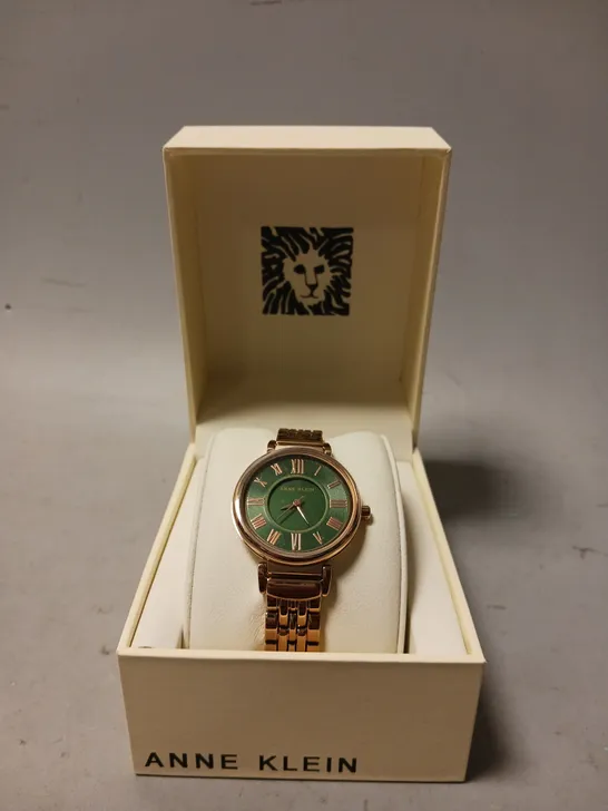 BOXED ANNE KLEIN ROSE GOLD BAND GREEN DIAL WOMEN'S WATCH