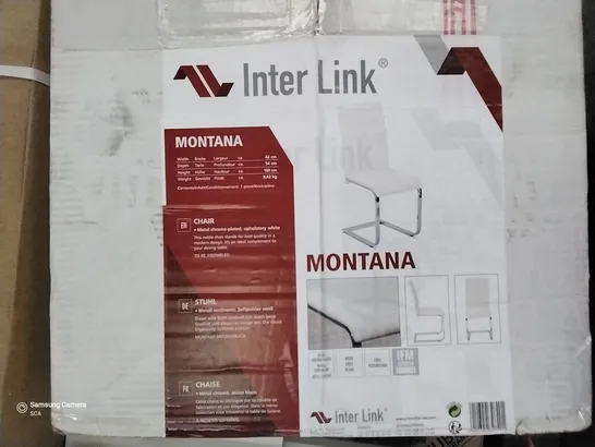 BOXED INTERLINK MONTANA WHITE UPHOLSTERED METAL FRAMED CHAIR (1 BOX