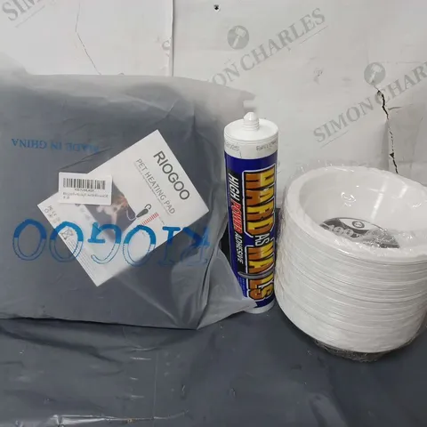 APPROXIMATELY 20 ASSORTED HOUSEHOLD ITEMS TO INCLUDE PLASTIC BOWLS, RIOGOO PET HEATING PAD, 151 HARD AS NAILS ADHESIVE, ETC - COLLECTION ONLY