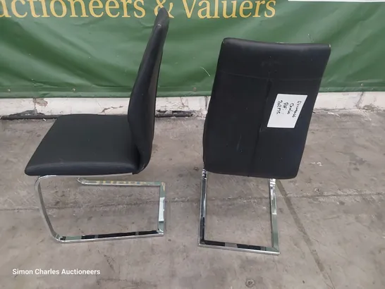 PAIR OF DESIGNER TOKYO UPHOLSTERED DINING CHAIRS BLACK PU ON CHROME FRAMES 