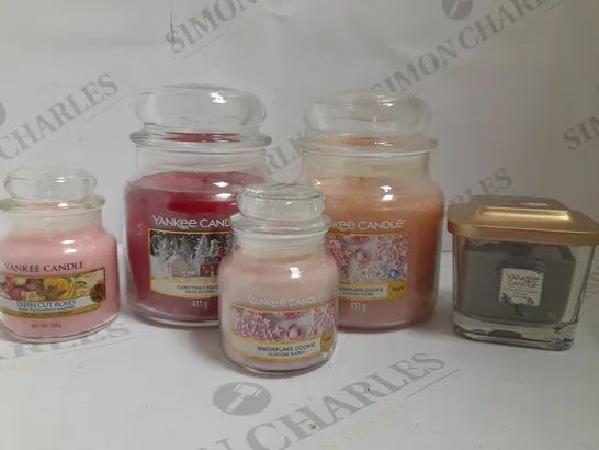 5 YANKEE CANDLES TO INCLUDE SNOWFLAKE COOKIE, CHRISTMAS MAGIC AND FRESH CUT ROSES