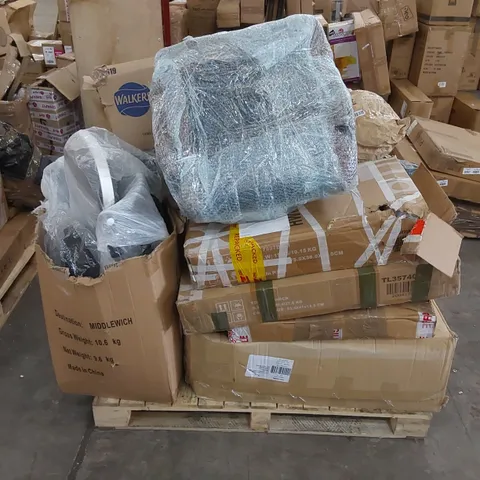 PALLET OF ASSORTED HOUSEHOLD PRODUCTS AND INCOMPLETE BOXED FURNITURE PARTS