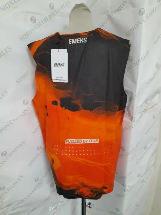 EMEKS MOTOCROSS RACEWEAR SLEEVELESS JERSEY IN ORANGE AND BLACK SIZE M