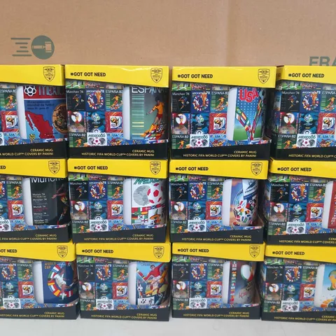 12 ASSORTED BRAND NEW BOXED OFFICIAL FIFA WORLD CUP PANINI HERITAGE MUGS 