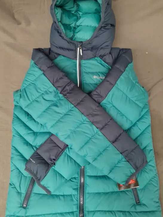 COLUMBIA CHILDREN'S HOODED JACKET IN TEAL/NAVY SIZE MEDIUM