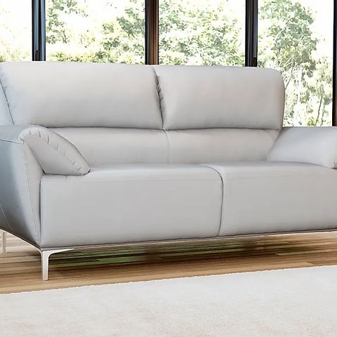BOXED DESIGNER ENZO LIGHT GREY LEATHER TWO SEATER SOFA 