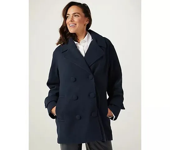 CENTIGRADE DOUBLE BREASTED PEACOAT- NAVY MEDIUM