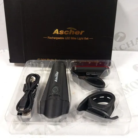 BOXED ASCHER RECHARGEABLE LED BIKE LIGHT SET