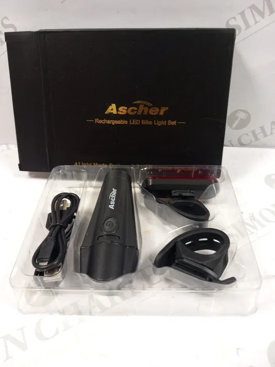 BOXED ASCHER RECHARGEABLE LED BIKE LIGHT SET