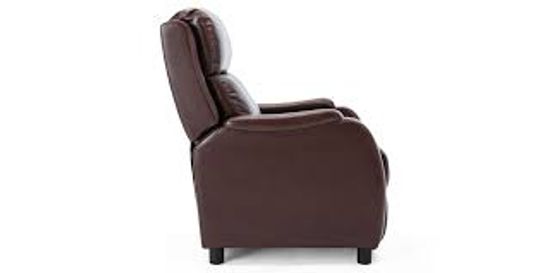 BOXED DESIGNER BROWN LEATHER PUSHBACK RECLINING EASY CHAIR 