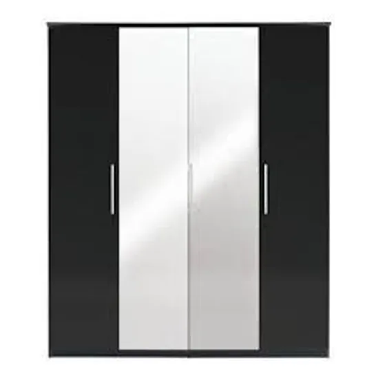 BOXED GRADE 1 PRAGUE 4-DOOR MIRRORED WARDROBE - BLACK (4 BOXES)