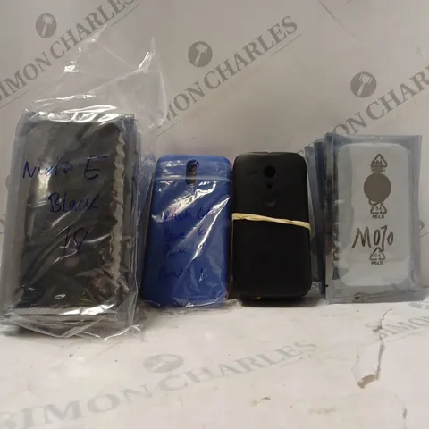 BOX OF APPROXIMATELY 15 ASSORTED MOTOROLA AND HTC PHONE CASES  