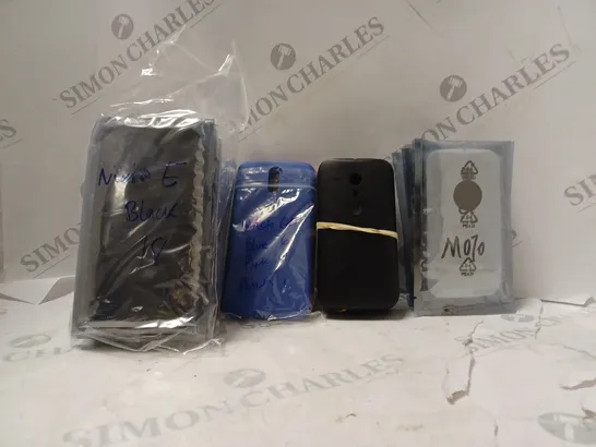 BOX OF APPROXIMATELY 15 ASSORTED MOTOROLA AND HTC PHONE CASES  