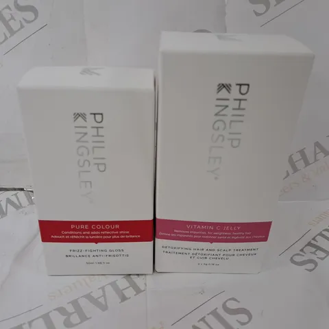 3 BOXED PHILIP KINGSLEY PRODUCTS TO INCLUDE 2 PURE COLOUR FRIZZ FRIGHTENING GLOSS (50ml), VITAMIN C JELLY HAIR AND SCALP TREATMENT (8 x 5g)