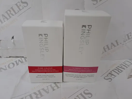 3 BOXED PHILIP KINGSLEY PRODUCTS TO INCLUDE 2 PURE COLOUR FRIZZ FRIGHTENING GLOSS (50ml), VITAMIN C JELLY HAIR AND SCALP TREATMENT (8 x 5g)